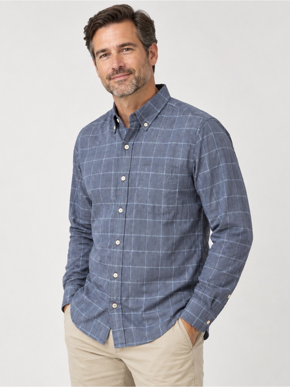 J.McLaughlin Men’s Blue Windowpane Plaid 100% Cotton Button Down Shirt. Medium.